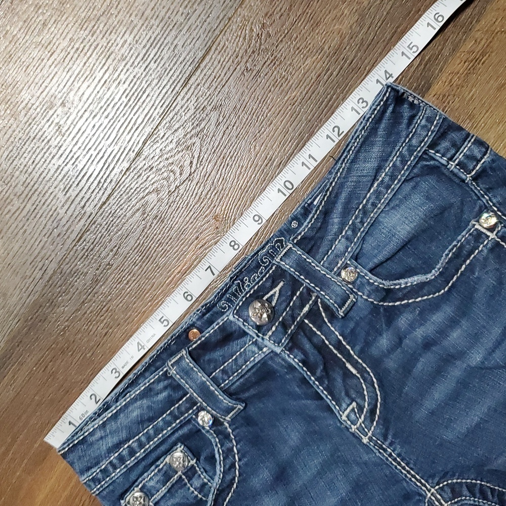 Miss Me Mid Rise Boot Cut Distressed Pocket Flap Embellished Jeans - Picture 7 of 10